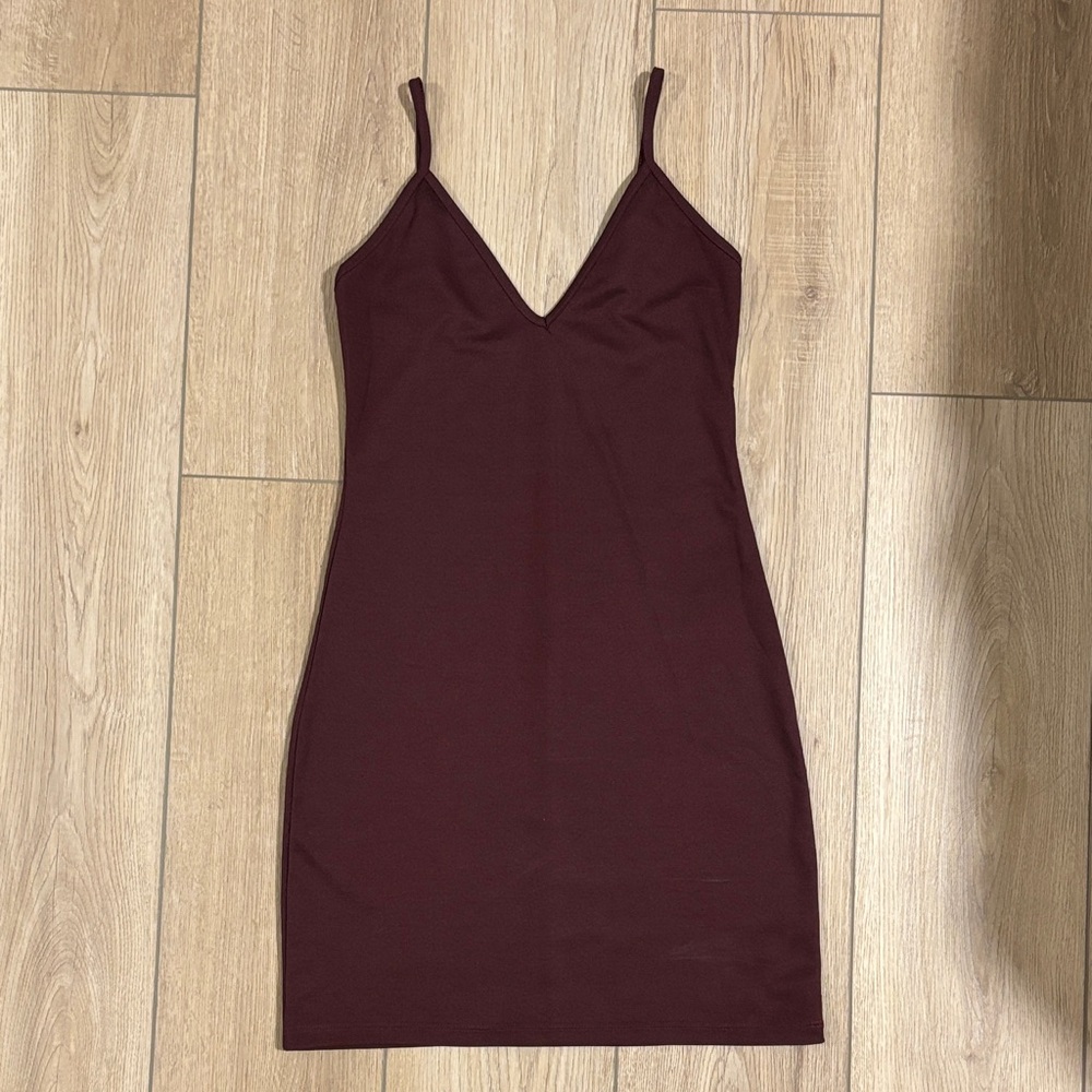 ASOS Burgundy V-Neck Mini Slip Dress